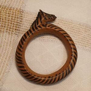 Vintage Hand Carved Wood African Zebra Arm Bracele